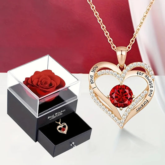 Collier pendentif Cœur avec sa boite contenant une superbe rose